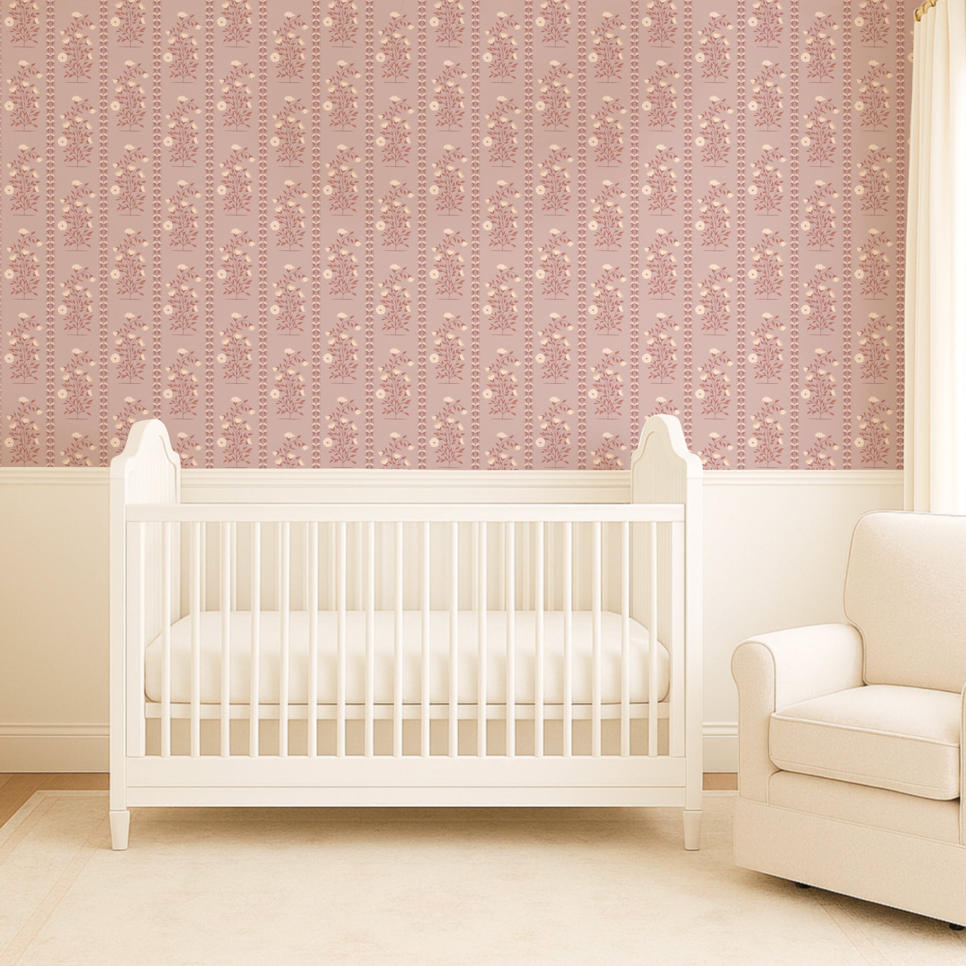 Boteh Paisley Stripe Gray peel and stick wallpaper room mockup