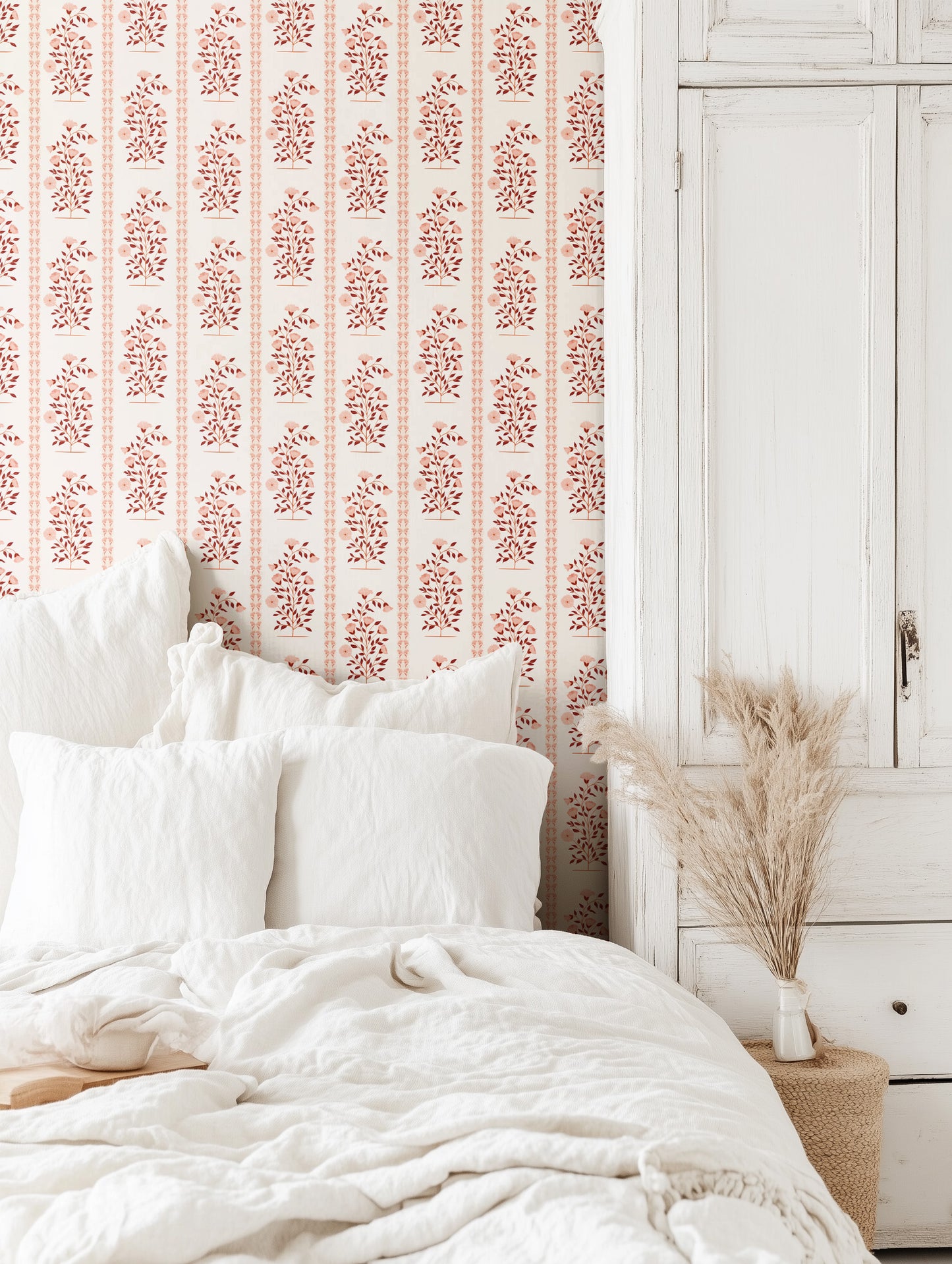 Boteh Paisley Stripe Rouge peel and stick wallpaper room mockup
