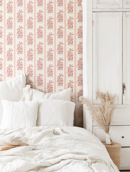 Boteh Paisley Stripe Rouge peel and stick wallpaper room mockup