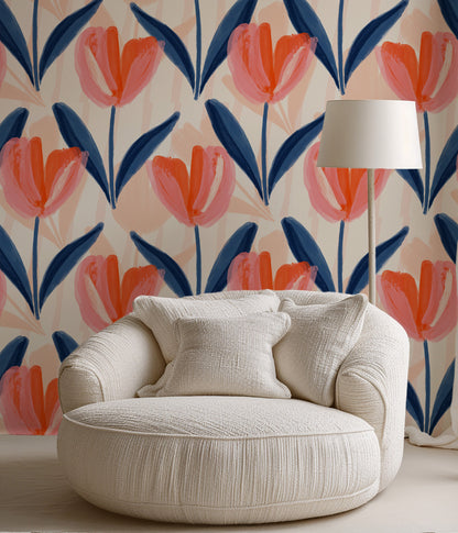 Bright Tulips peel and stick wallpaper room mockup