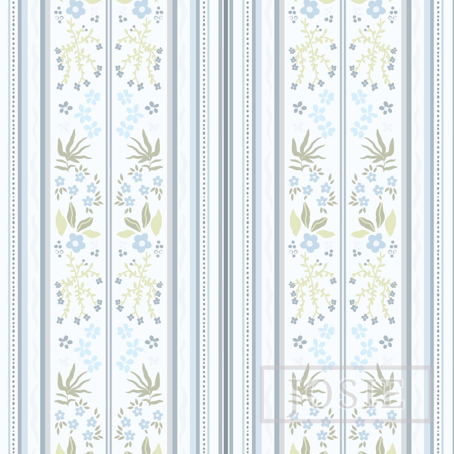 Cottagecore Florals Muted Blue peel and stick wallpaper pattern swatch