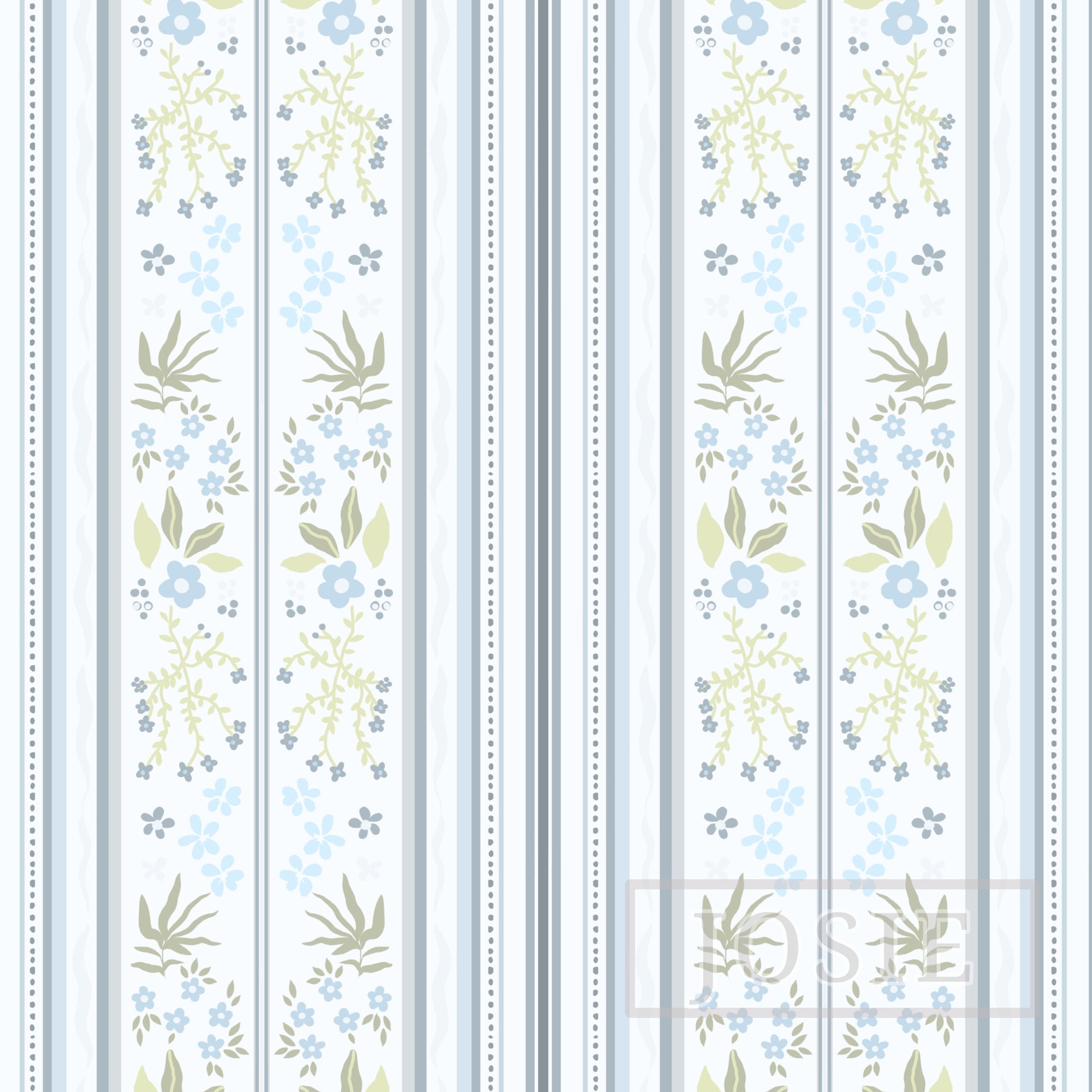Cottagecore Florals Muted Blue peel and stick wallpaper pattern swatch