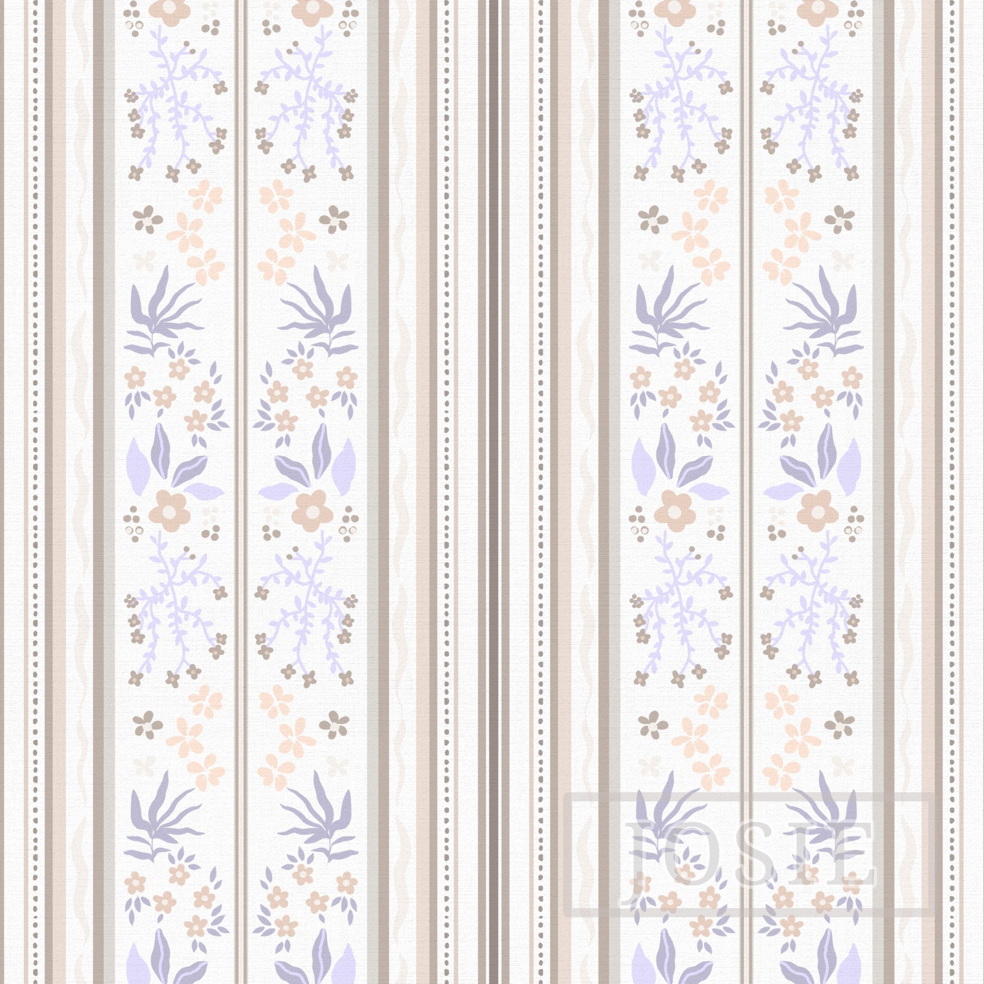 Cottagecore Florals Brown and Lilac peel and stick wallpaper pattern swatch