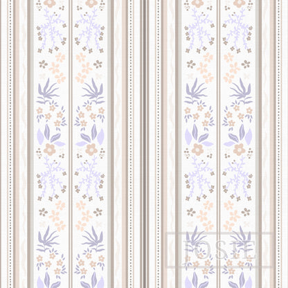 Cottagecore Florals Brown and Lilac peel and stick wallpaper pattern swatch