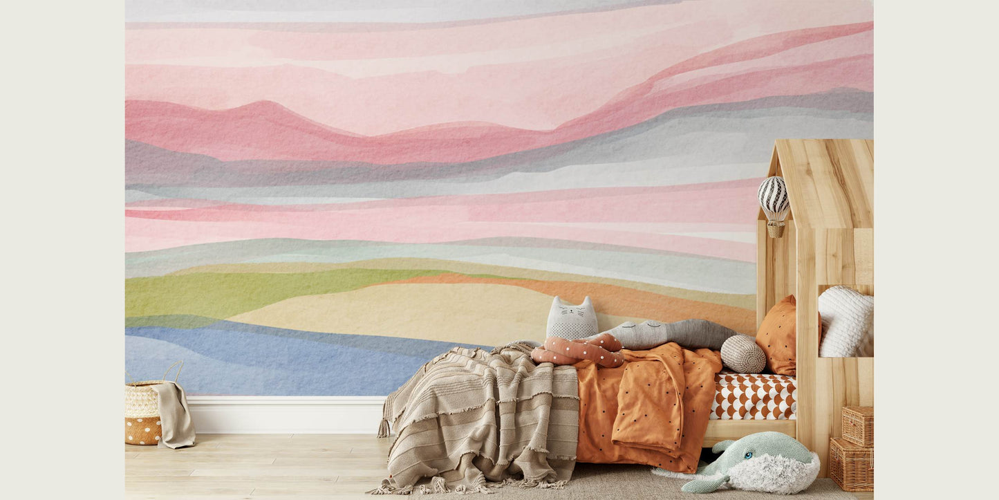 Calm Coastal Watercolor Peel and Stick Wall Mural - Coastal, Watercolor, Mural
