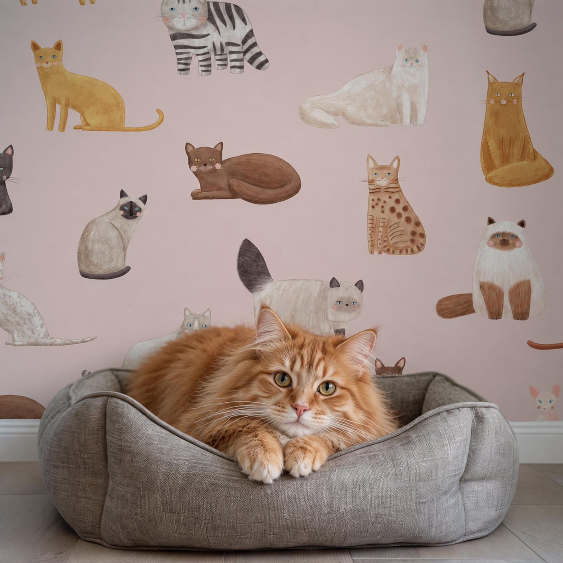Blue Cat Breeds peel and stick wallpaper styled in a nursery