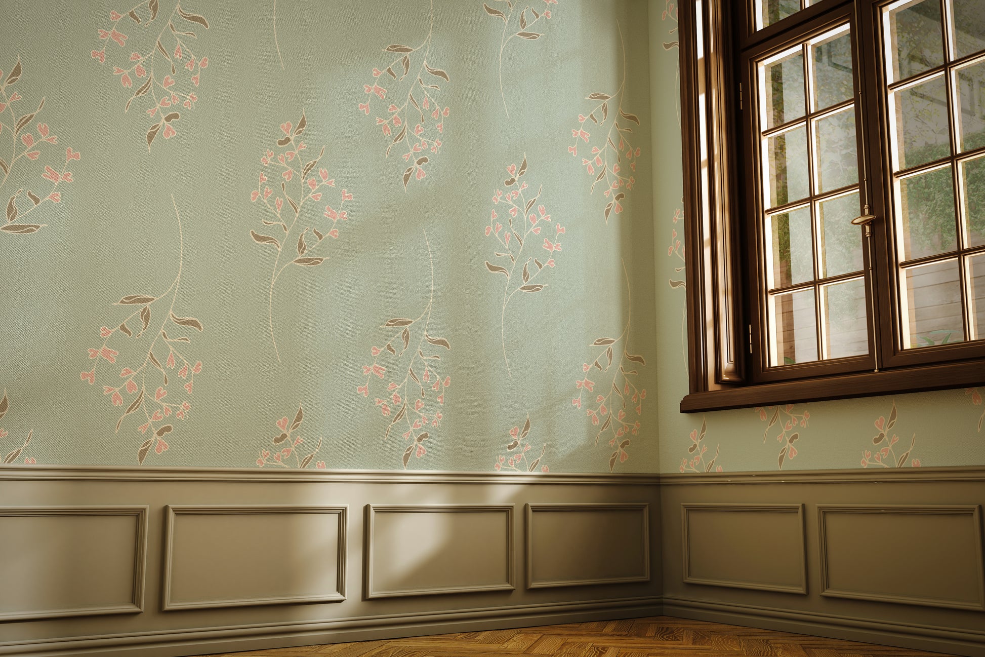Charlotte in Green peel and stick wallpaper room mockup