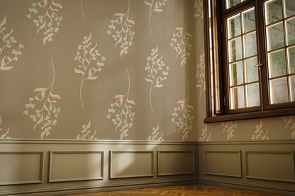 Charlotte in Tan Peel and Stick Wallpaper Sample - Floral, Leaves