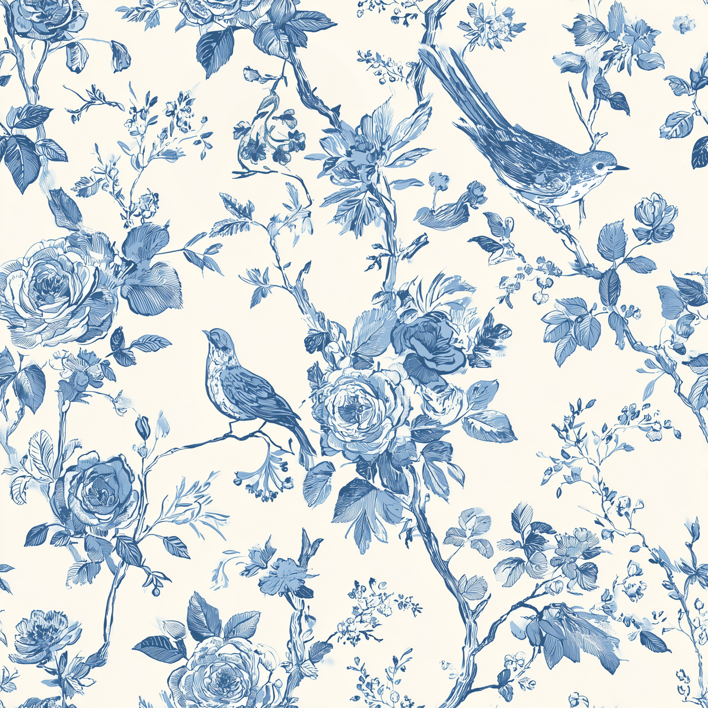 Chinoiserie Rose Garden with Birds Peel and Stick Wallpaper