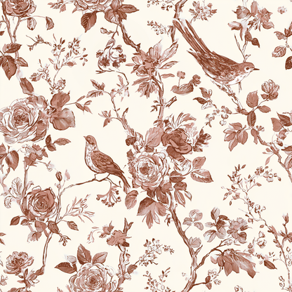 Chinoiserie Rose Garden with Birds Peel and Stick Wallpaper