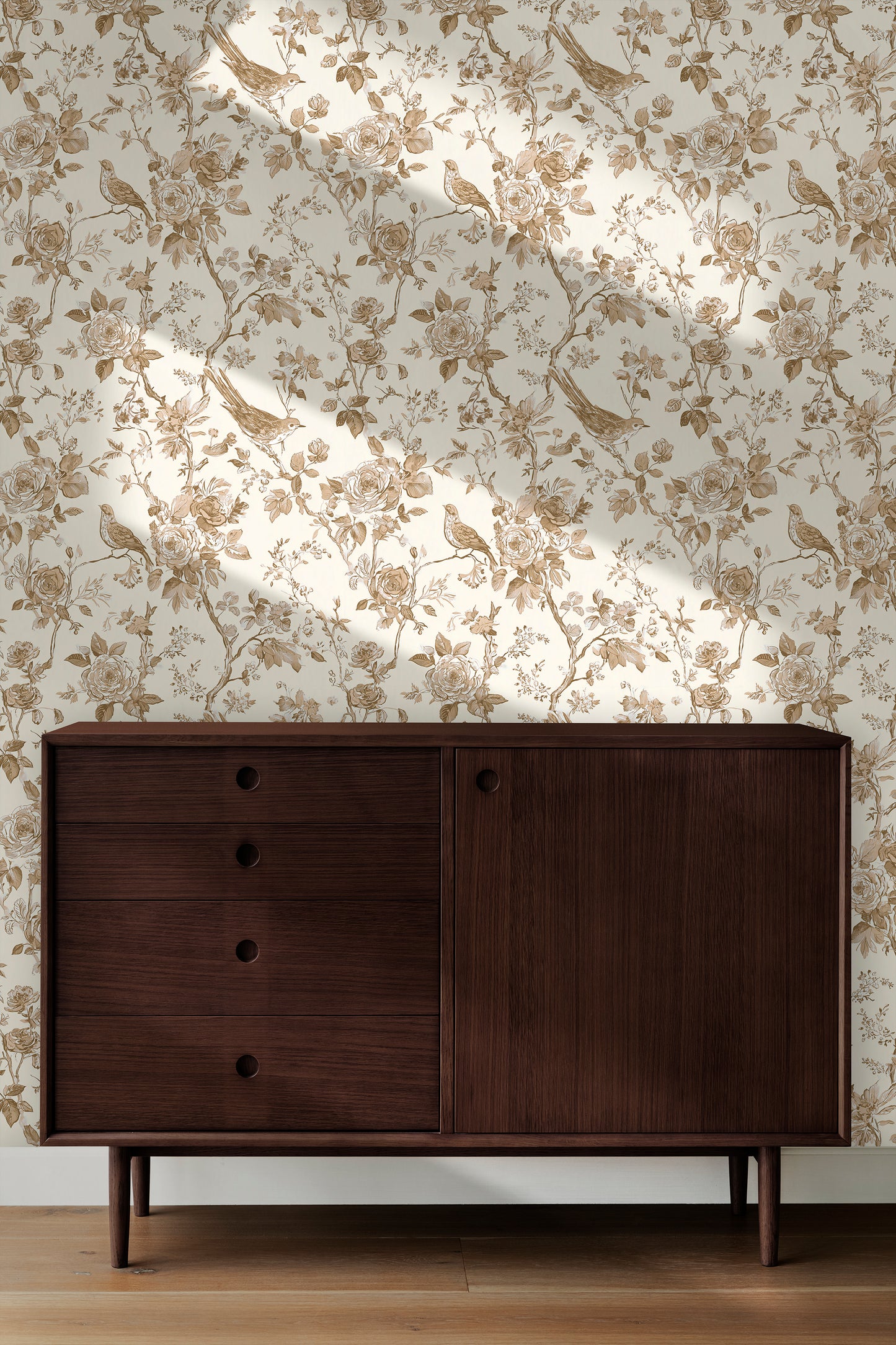 Chinoiserie Rose Garden with Birds Peel and Stick Wallpaper