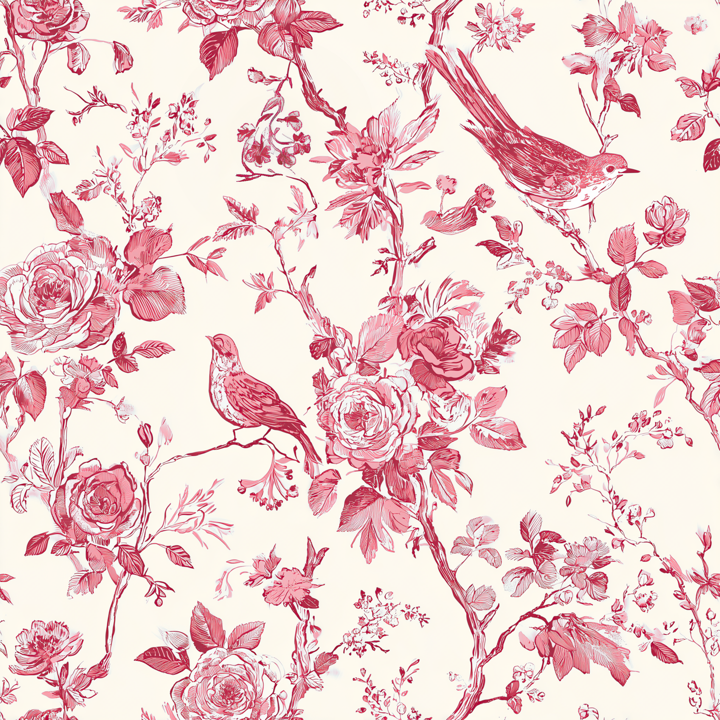 Chinoiserie Rose Garden with Birds Peel and Stick Wallpaper