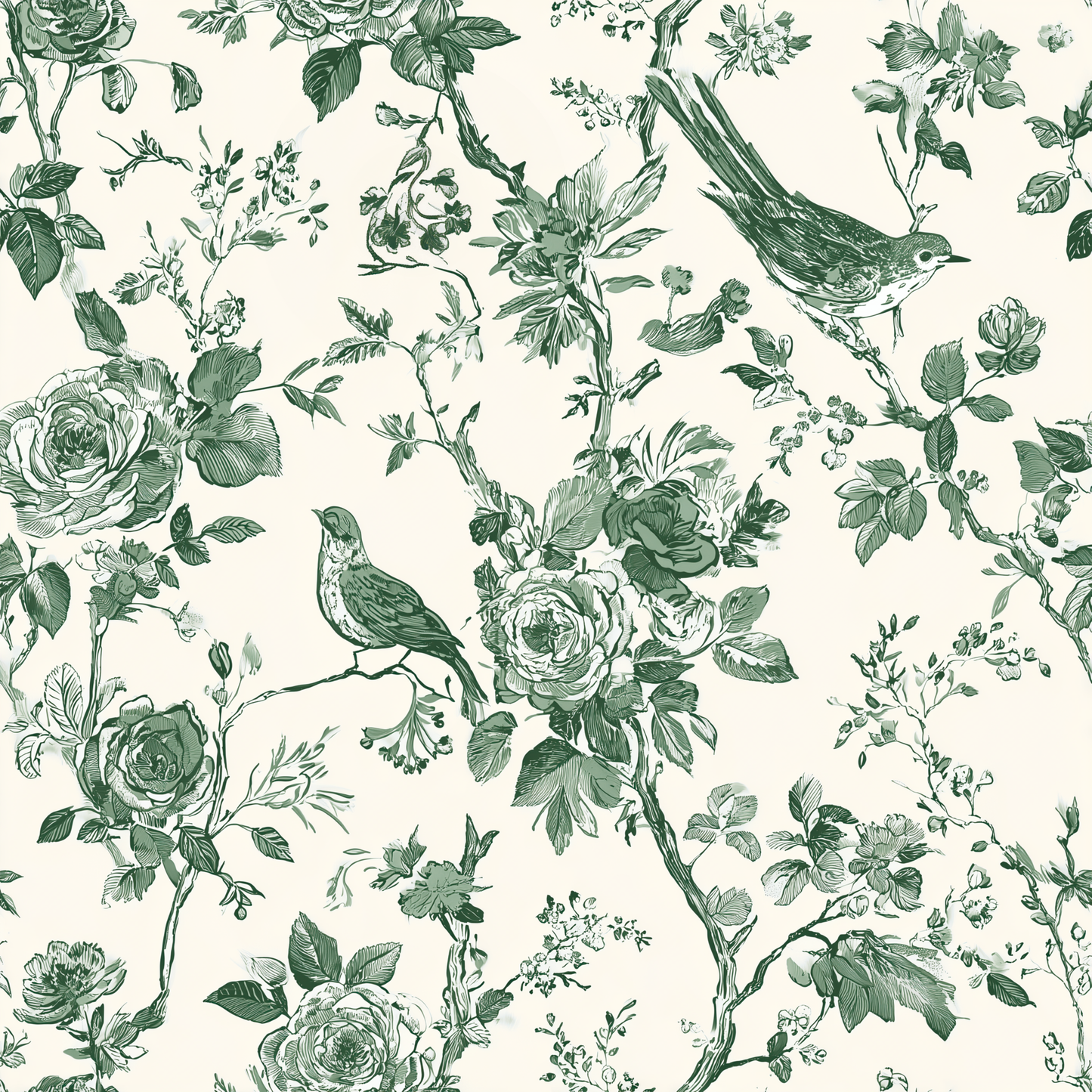 Chinoiserie Rose Garden with Birds Peel and Stick Wallpaper