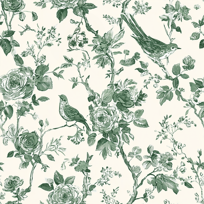 Chinoiserie Rose Garden with Birds Peel and Stick Wallpaper