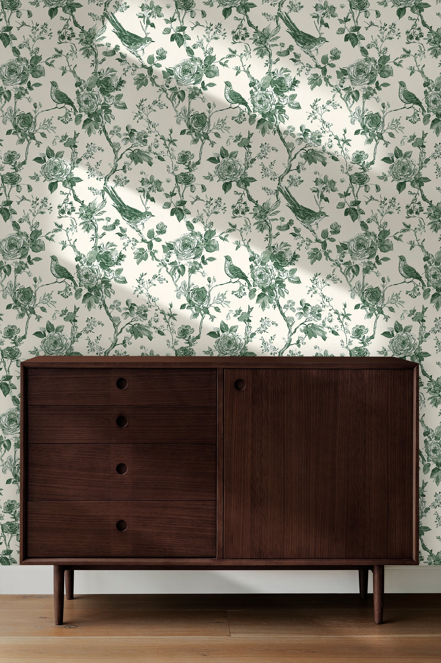 Chinoiserie Rose Garden with Birds Peel and Stick Wallpaper