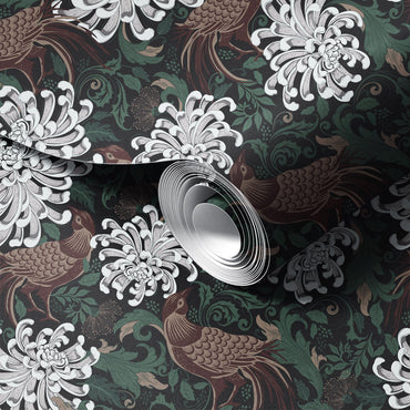 Chrysanthemum Garden White Wallpaper