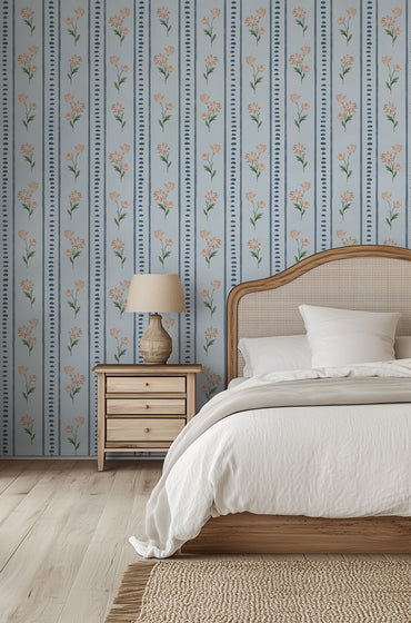 Chrysanthemum Floral Stripe Wallpaper