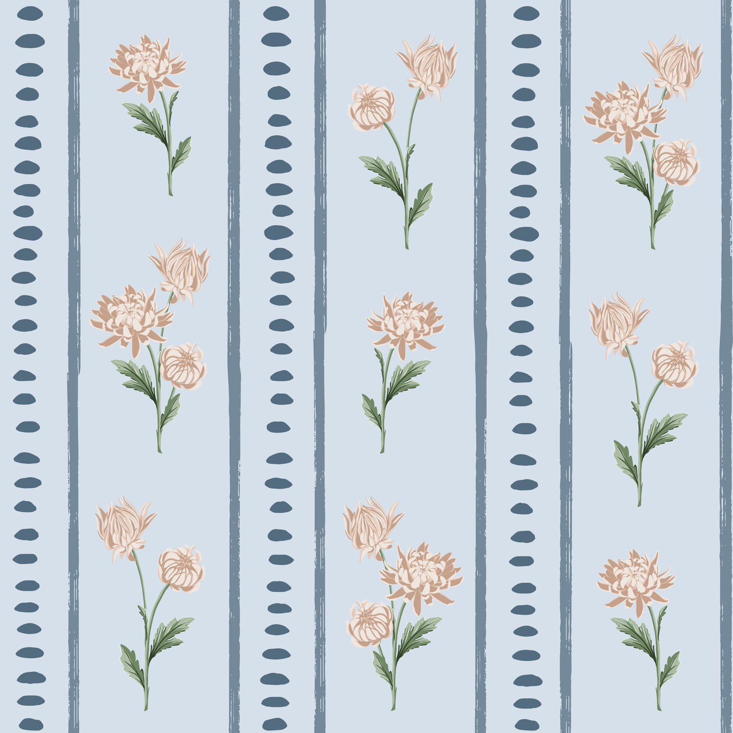 Chrysanthemum Floral Stripe Wallpaper
