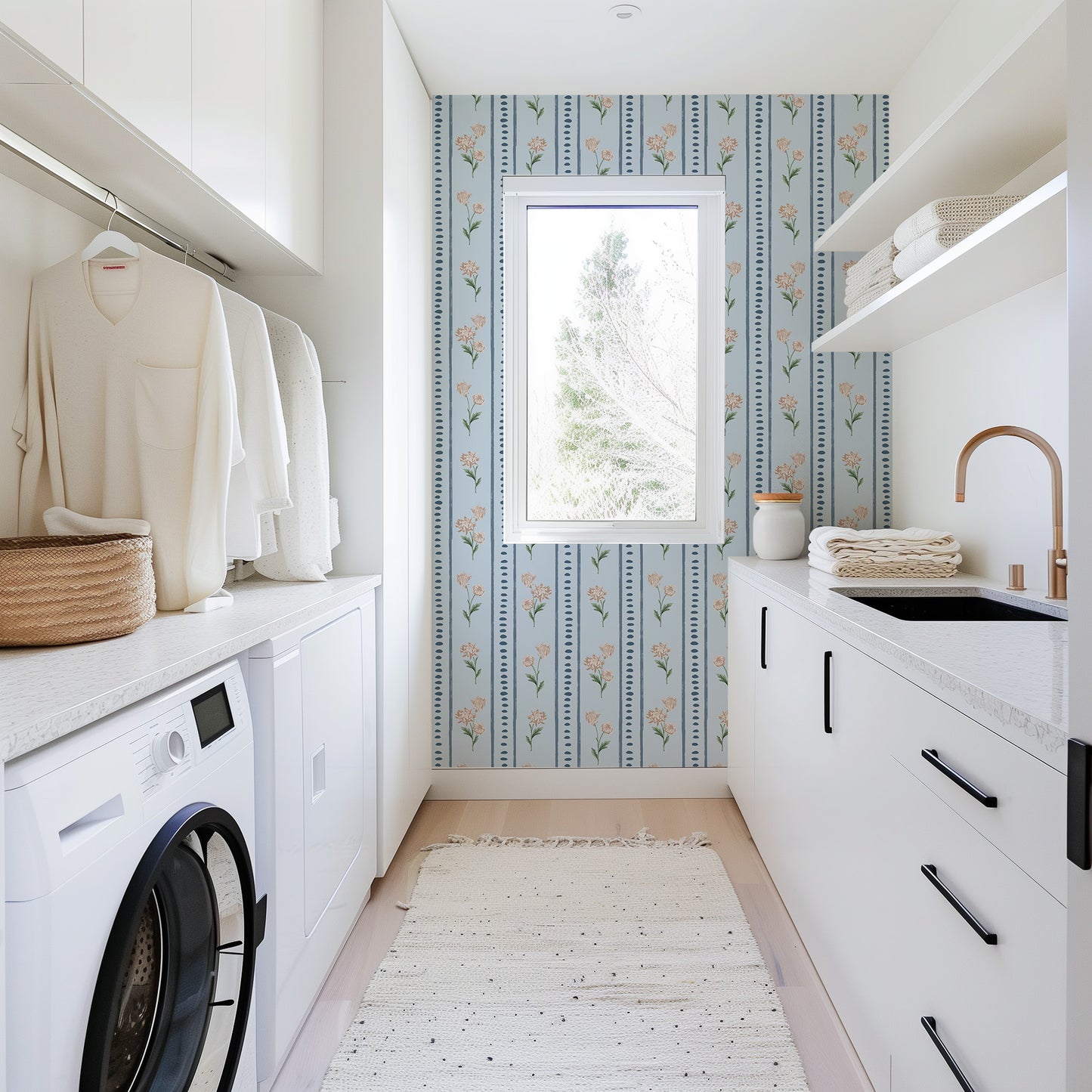 Chrysanthemum Floral Stripe Wallpaper
