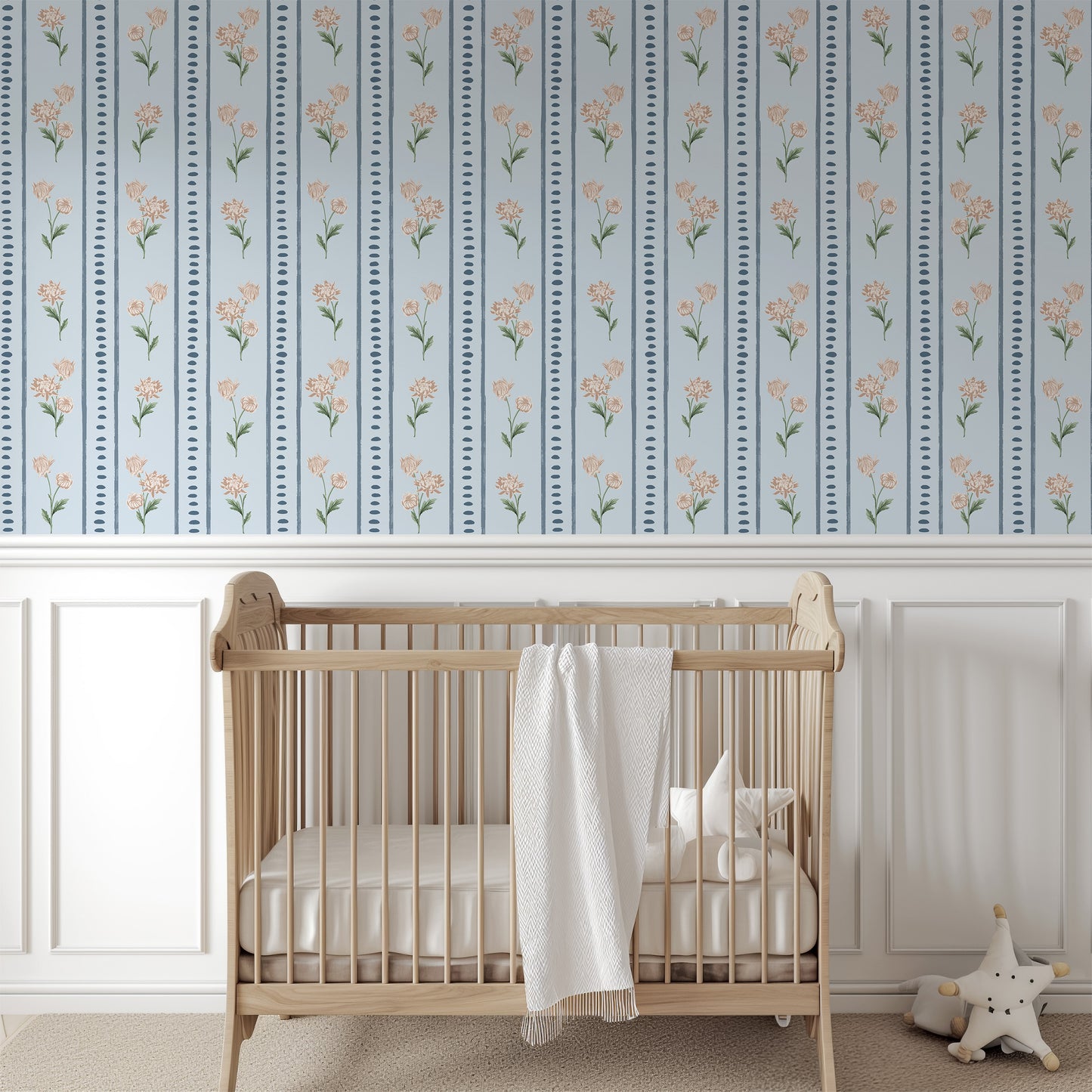 Chrysanthemum Floral Stripe Wallpaper
