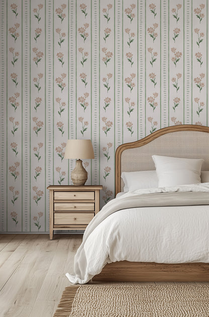 Chrysanthemum Floral Stripe Wallpaper
