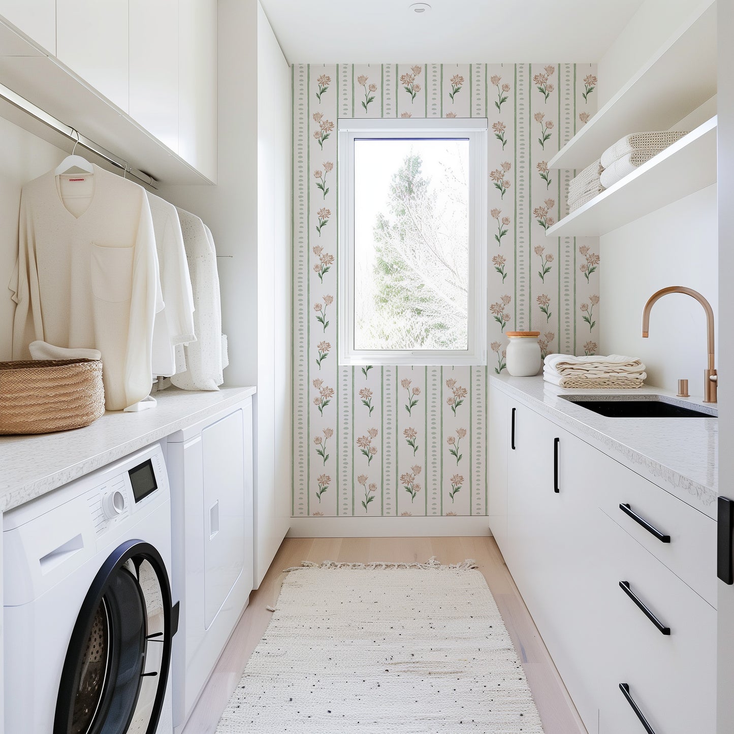 Chrysanthemum Floral Stripe Wallpaper