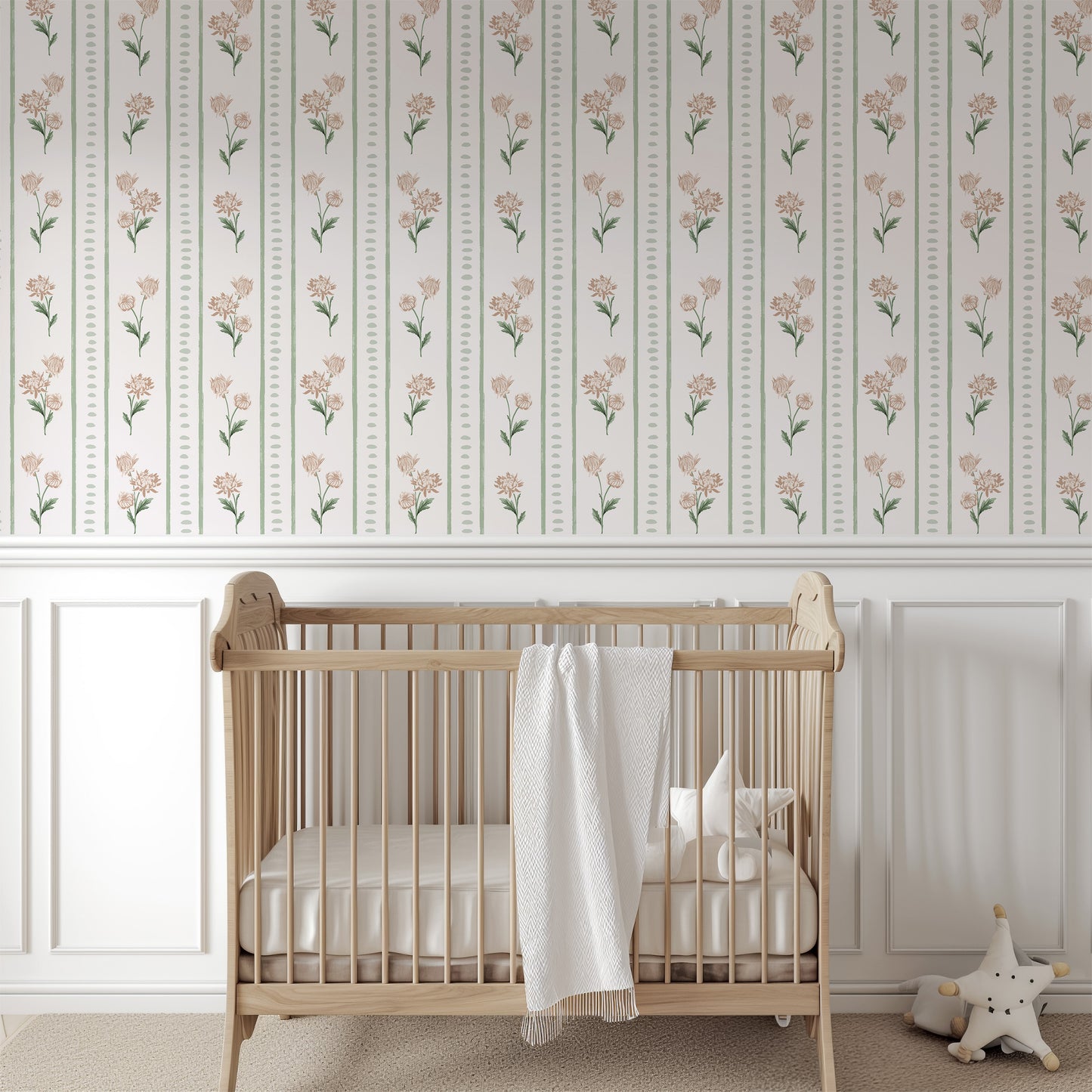 Chrysanthemum Floral Stripe Wallpaper