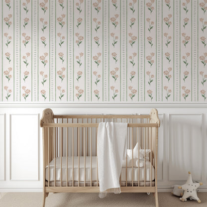 Chrysanthemum Floral Stripe Wallpaper
