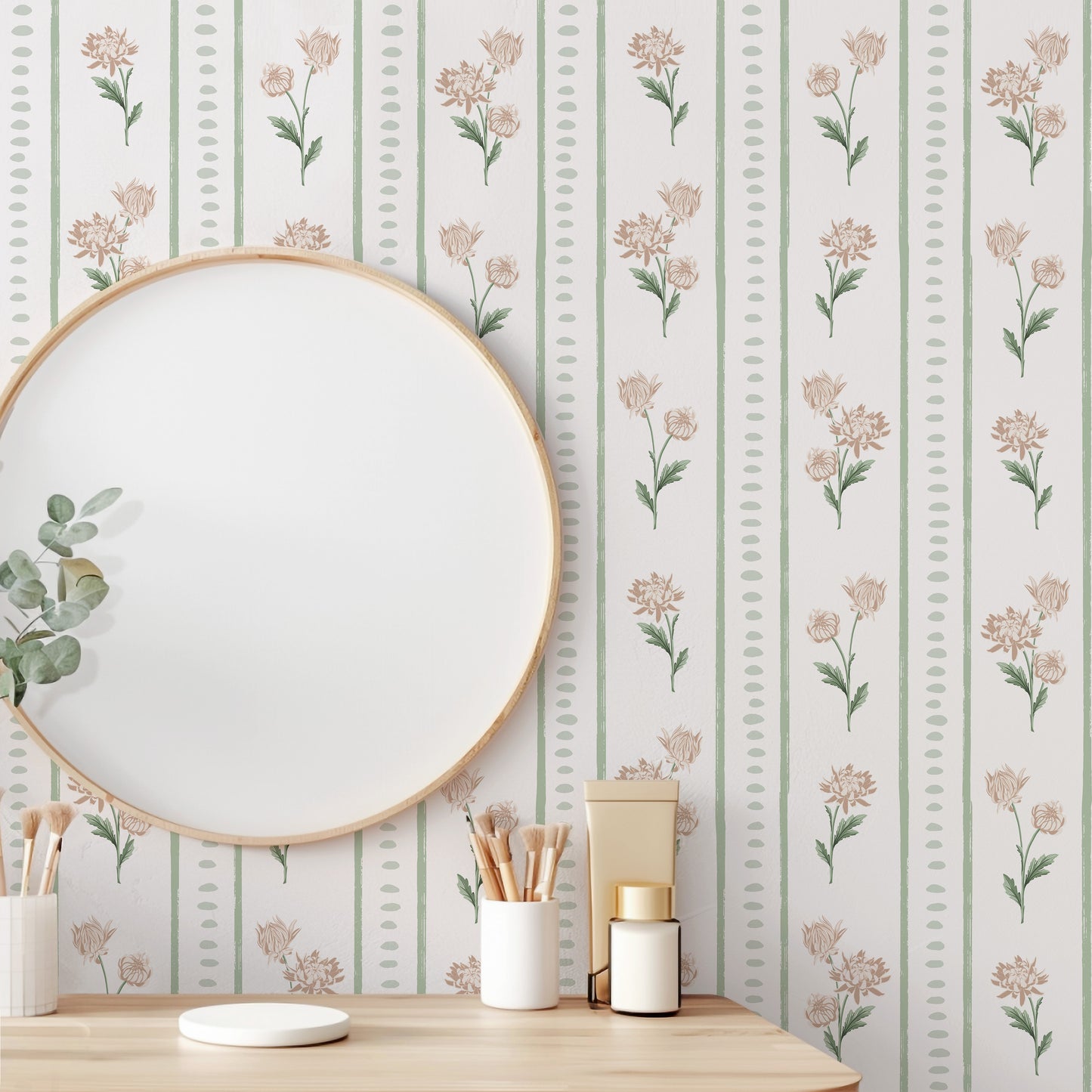 Chrysanthemum Floral Stripe Wallpaper
