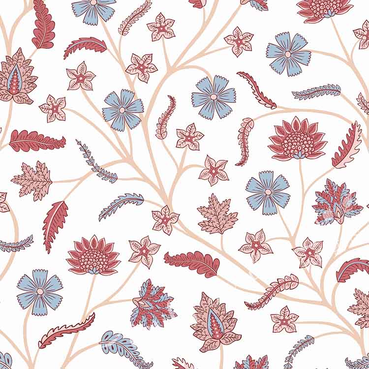 Classic Indian Trailing Floral Chintz Blue peel and stick wallpaper pattern swatch