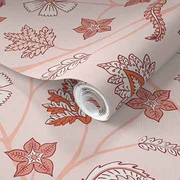 Classic Indian Trailing Floral Chintz Blush peel and stick wallpaper pattern swatch