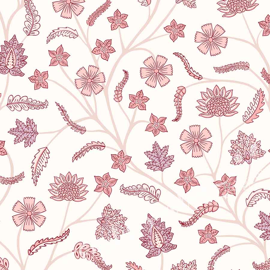 Classic Indian Trailing Floral Chintz Blush peel and stick wallpaper pattern swatch