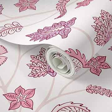 Classic Indian Trailing Floral Chintz Blush peel and stick wallpaper pattern swatch