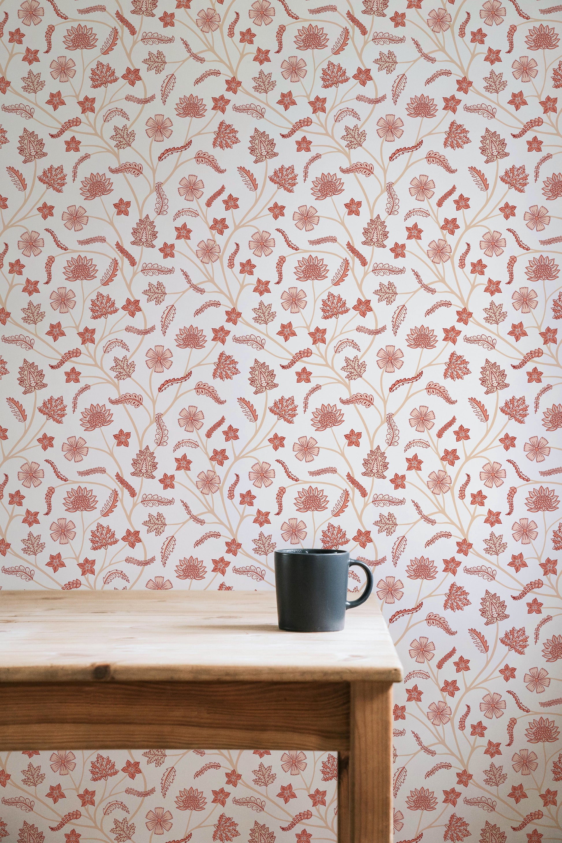 Classic Indian Trailing Floral Chintz Lilac & Blush peel and stick wallpaper room mockup
