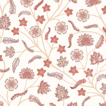 Classic Indian Trailing Floral Chintz Blush peel and stick wallpaper pattern swatch