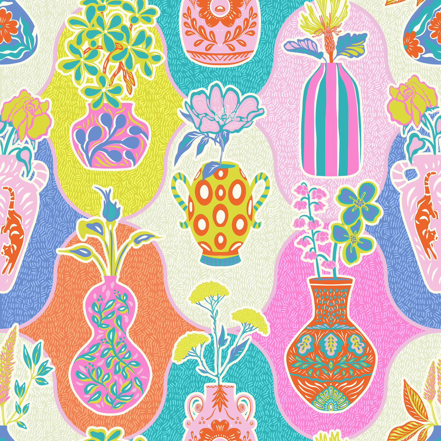 Colorful Kitschy Vases Wallpaper