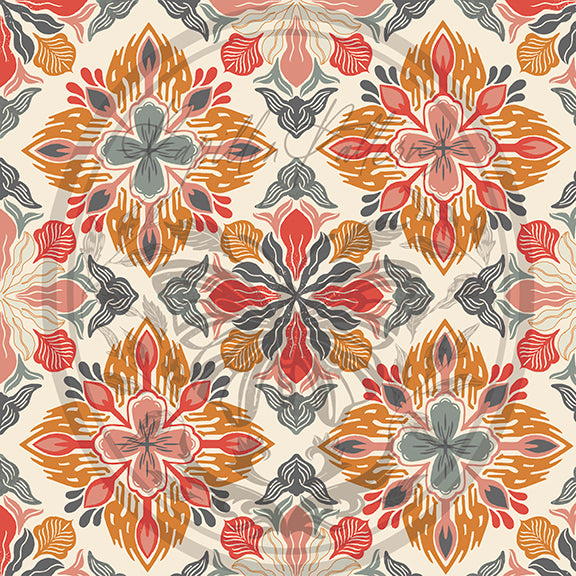 Coral Ember Medallion peel and stick wallpaper pattern swatch