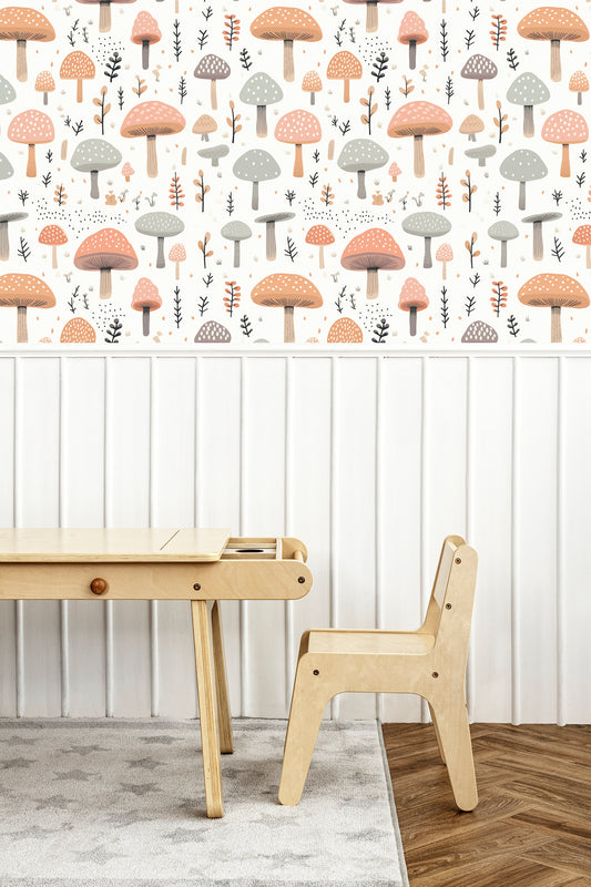 Cute Mushrooms peel and stick wallpaper room mockup