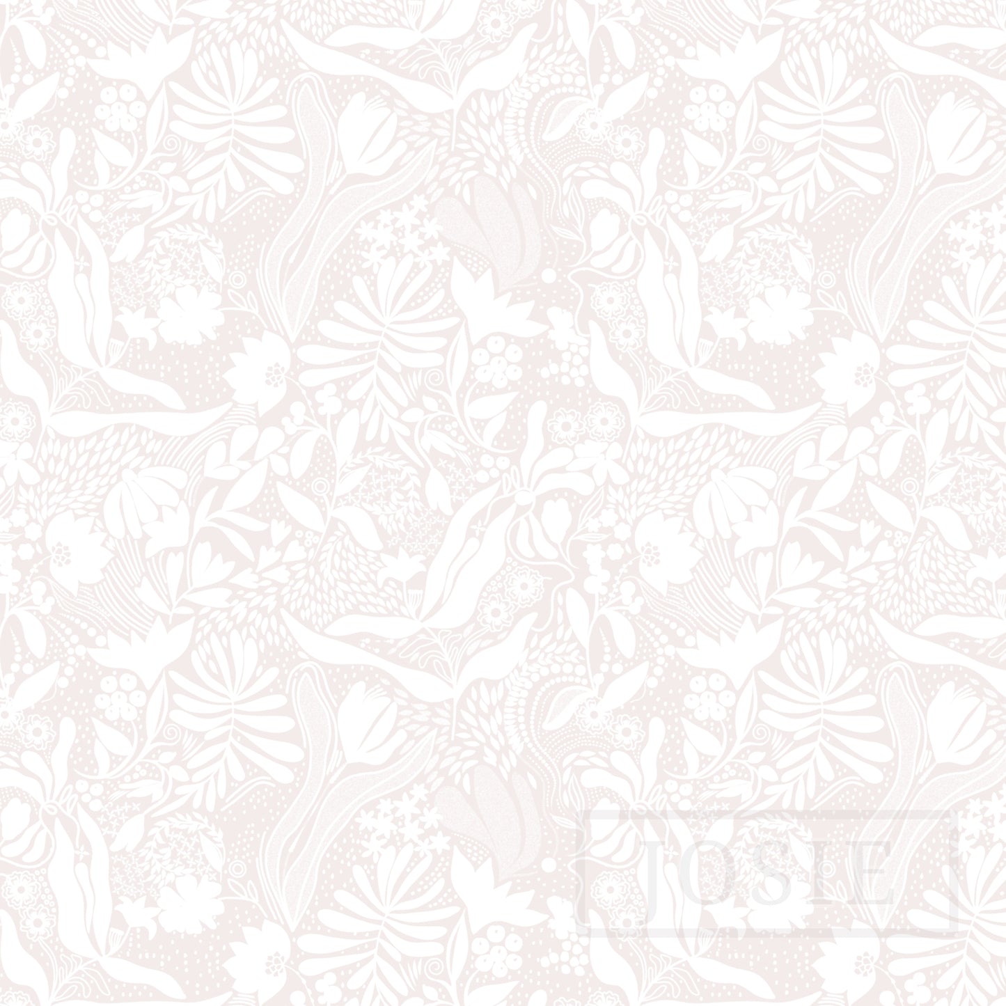 White floral pattern on a white background