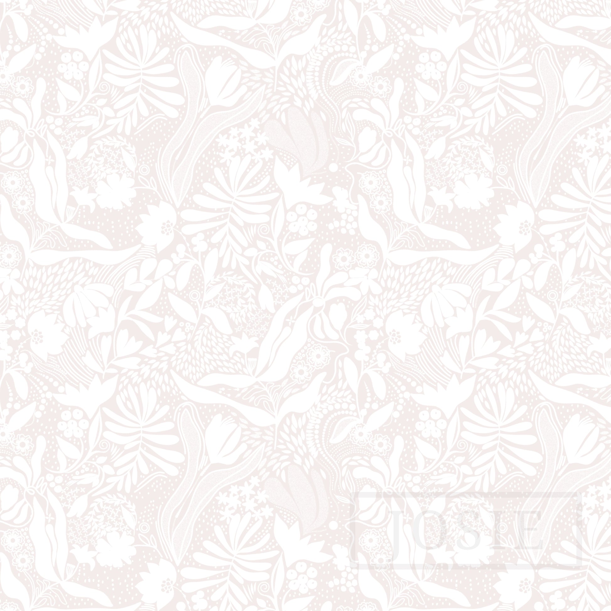 White floral pattern on a white background