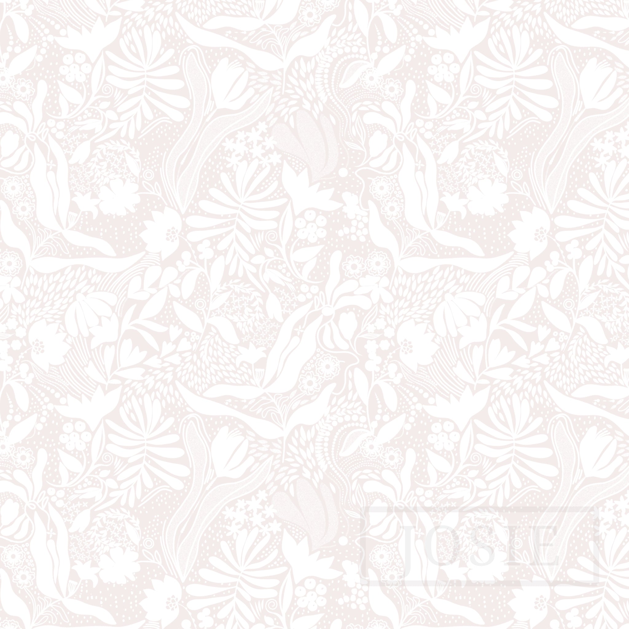 White floral pattern on a white background