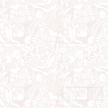 White floral pattern on a white background