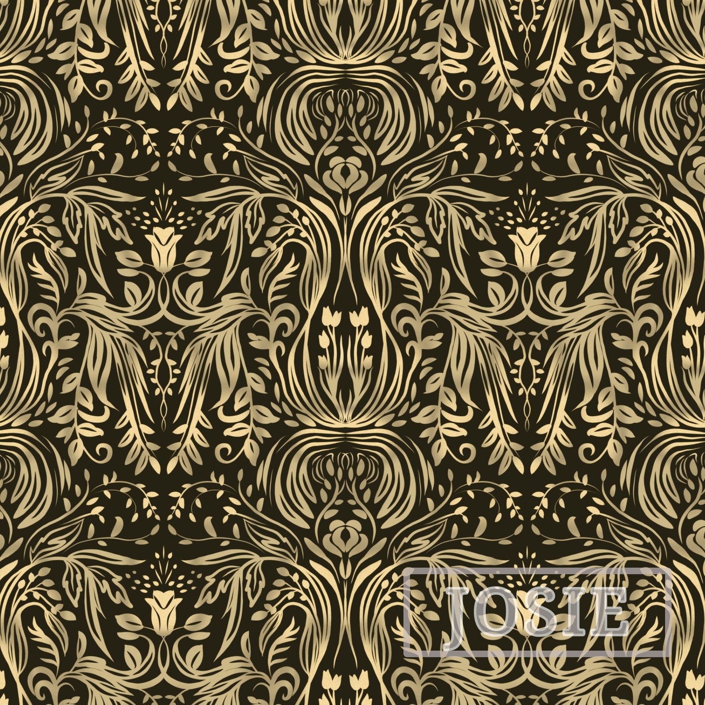 Damask Luxe Black Gold peel and stick wallpaper pattern swatch
