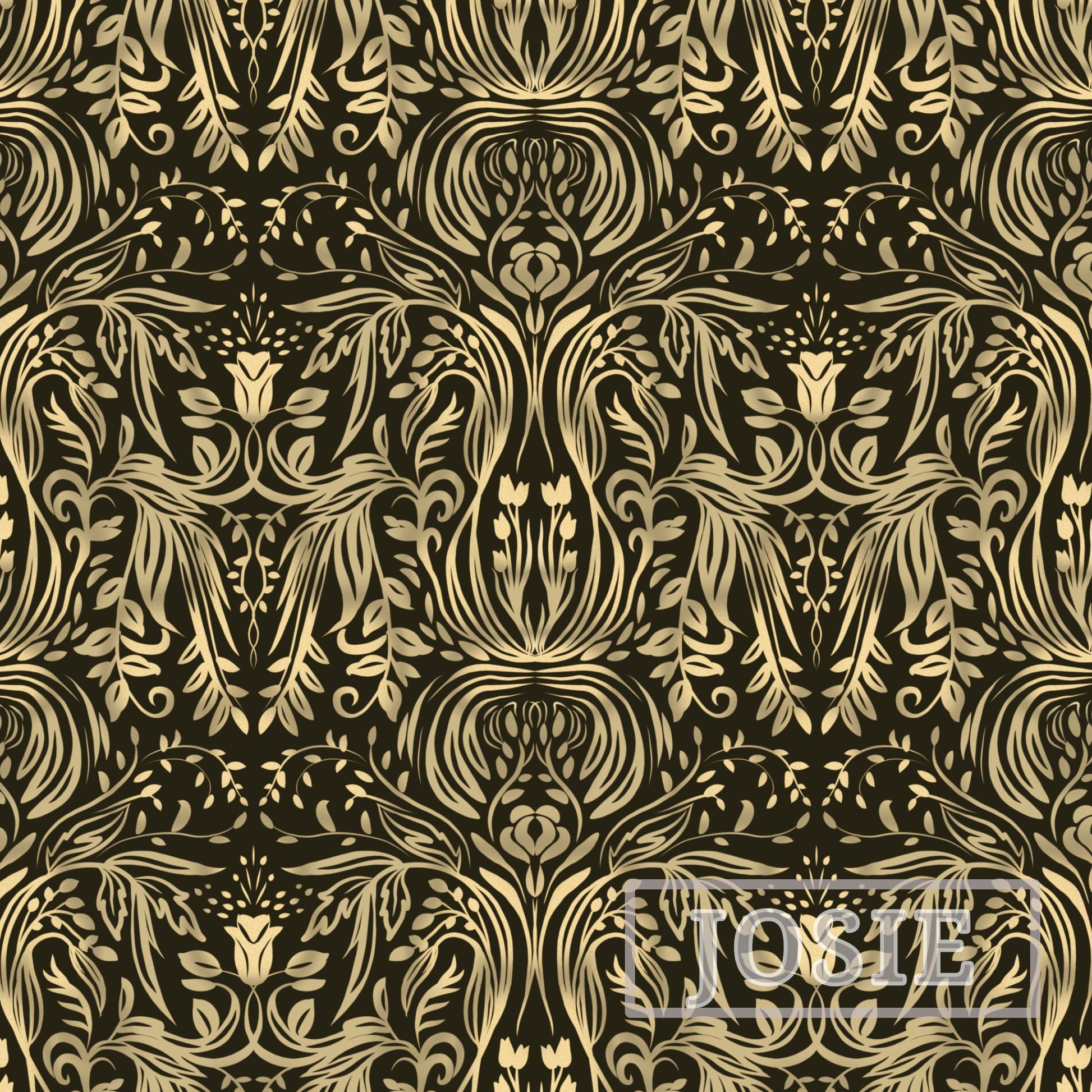Damask Luxe Black Gold peel and stick wallpaper pattern swatch