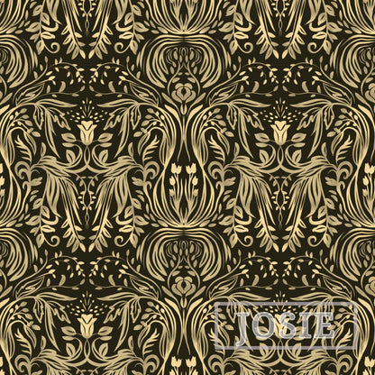 Damask Luxe Black Gold peel and stick wallpaper pattern swatch