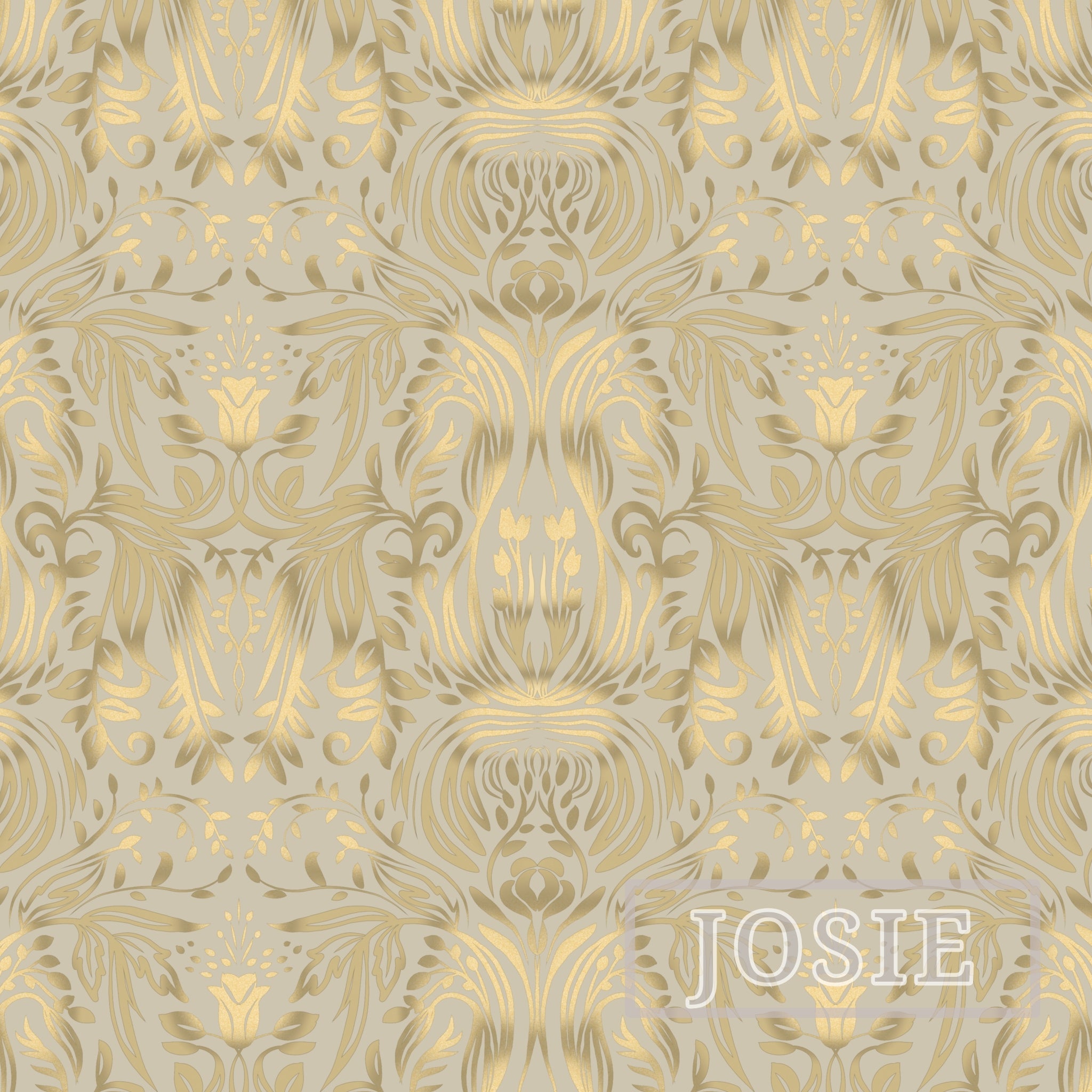 Damask Luxe Grey Gold peel and stick wallpaper pattern swatch