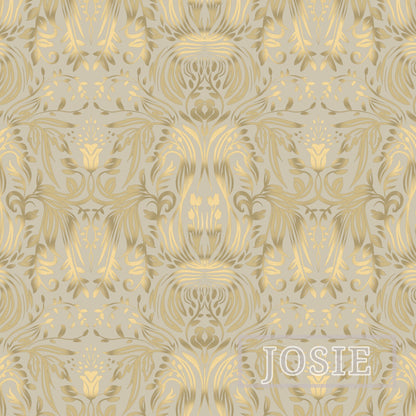 Damask Luxe Grey Gold peel and stick wallpaper pattern swatch