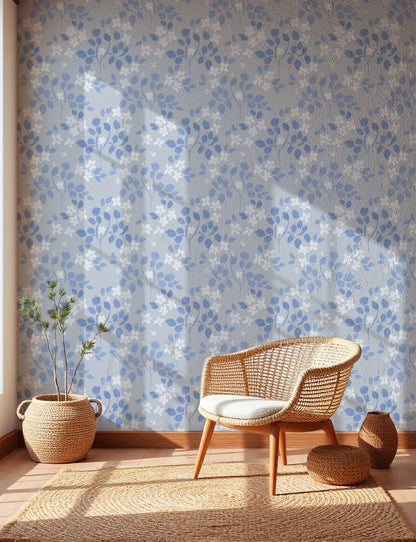 Ditsy Floral Oil Paint Blue peel and stick wallpaper room mockup