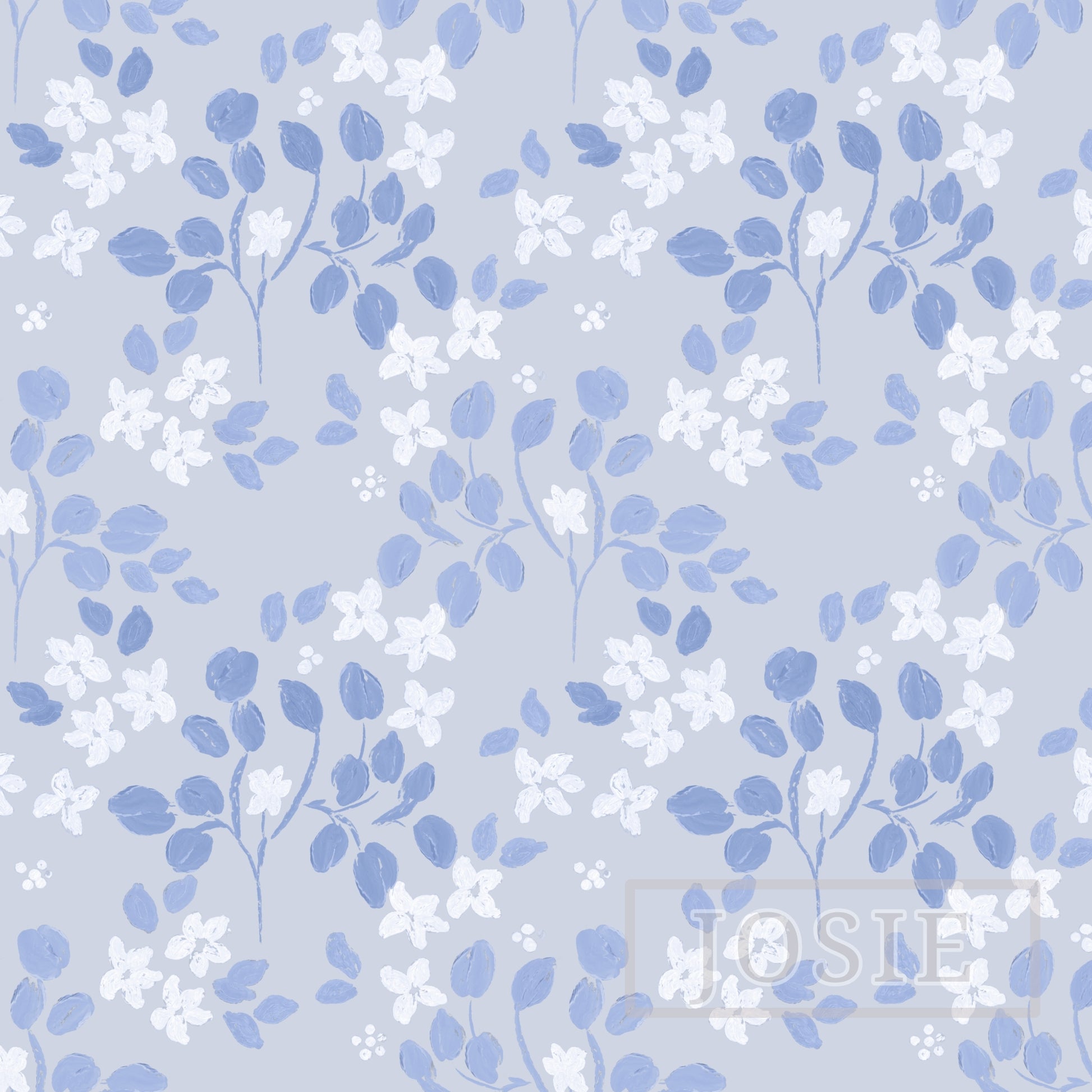 Ditsy Floral Oil Paint Blue Periwinkle peel and stick wallpaper pattern swatch