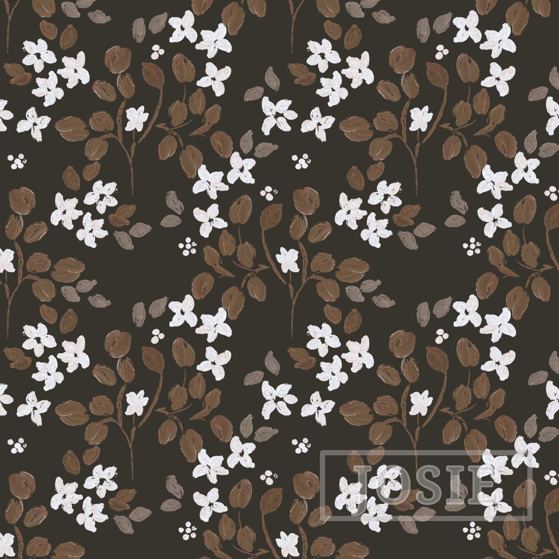 Ditsy Floral Oil Paint Brown and White peel and stick wallpaper pattern swatch
